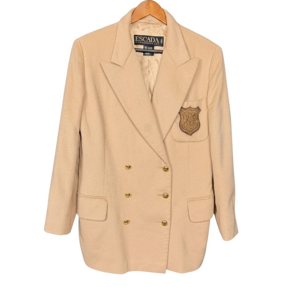 Escada Margaretha Ley Angora Wool Double Breasted EU 44 Crest Blazer Vintage L
